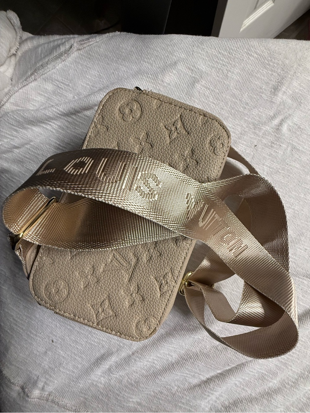 Inspired Beige-cream Monogram Small Crossbody Bag with Wide Strap